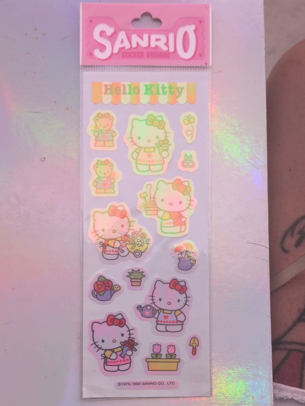 Sanrio Hello Kitty Pink and Yellow Holographic Sticker Sheet